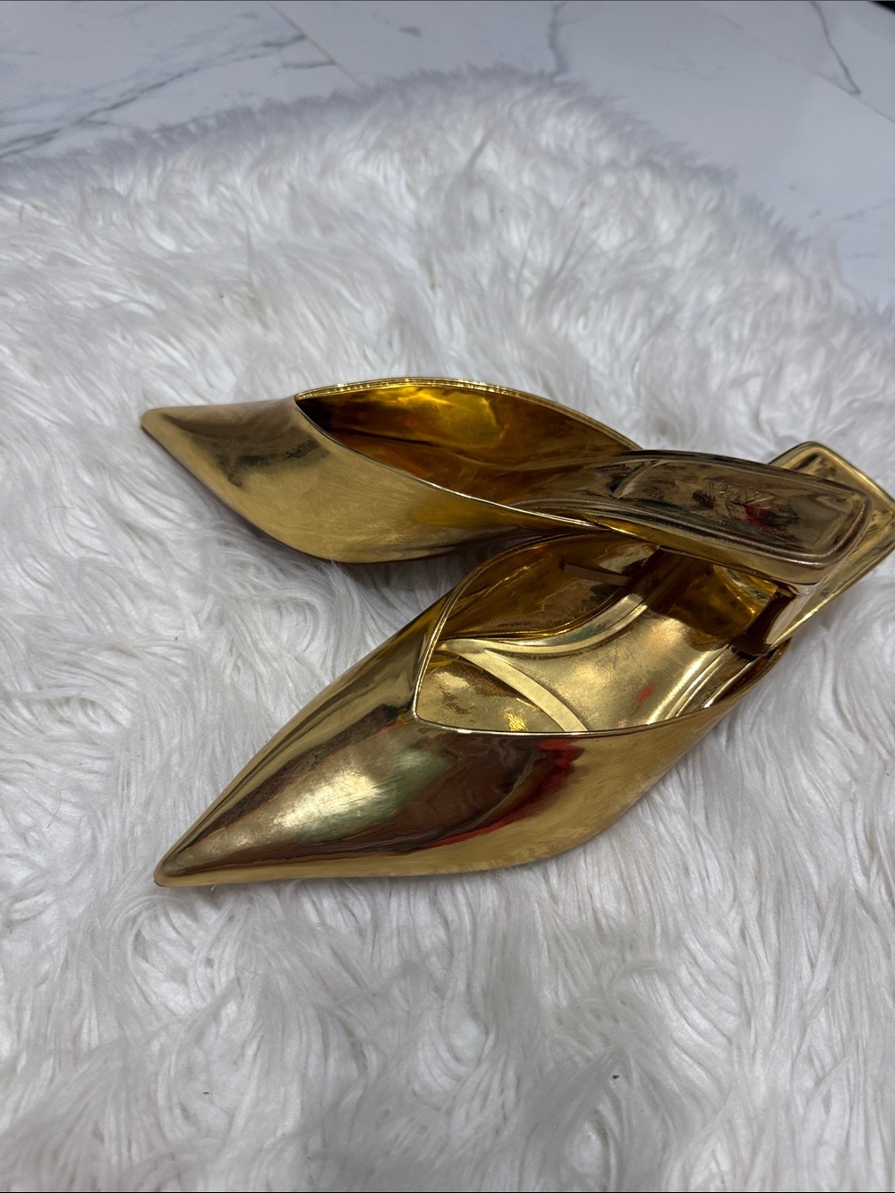 Zara Metallic Gold Pointed Slip-On Mules